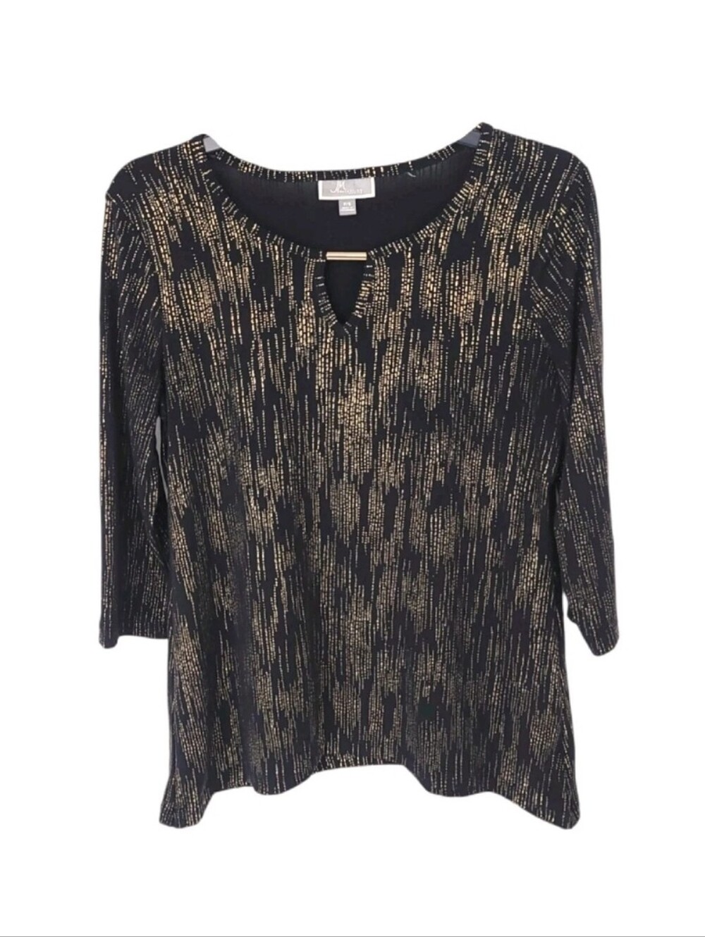 JM Collection Top Womens Small Petite 3/4 Sleeve Blouse Black Metallic Textured